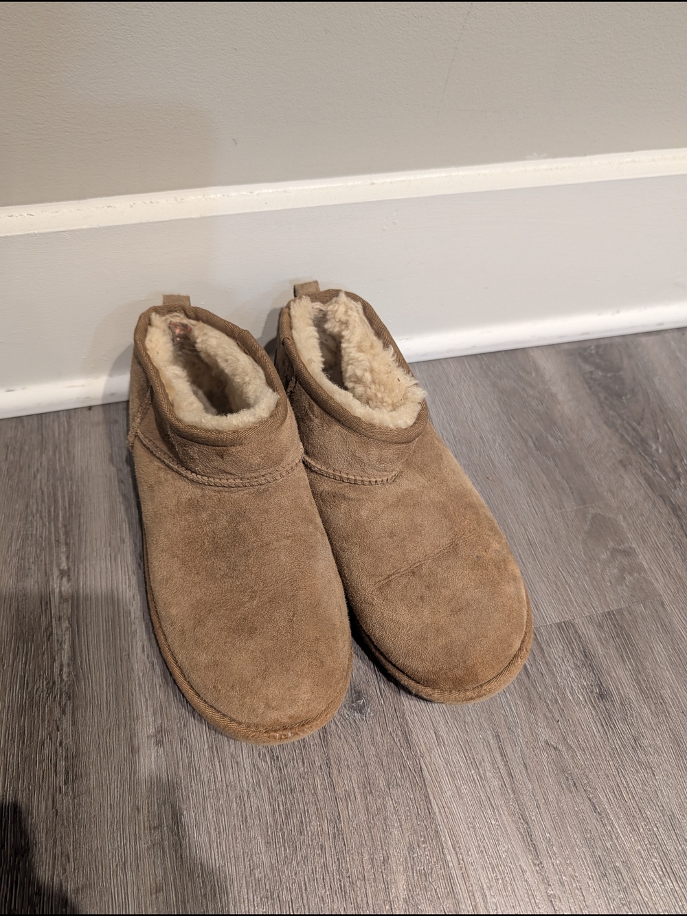 UGG Ultra Mini Chestnut Brown Suede Shearling-Lined Booties